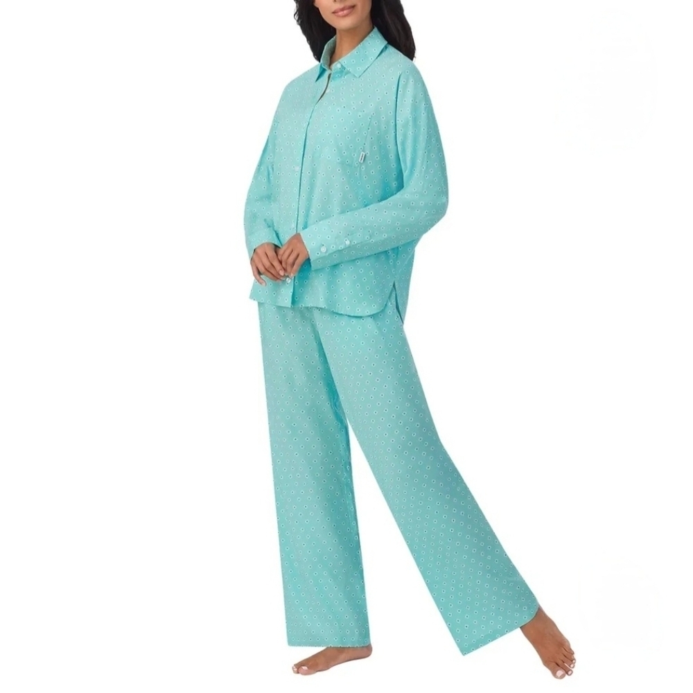 DKNY Pajama Set 2 Piece Blue White Womens Size Small Geometric PJ Set Loungewear